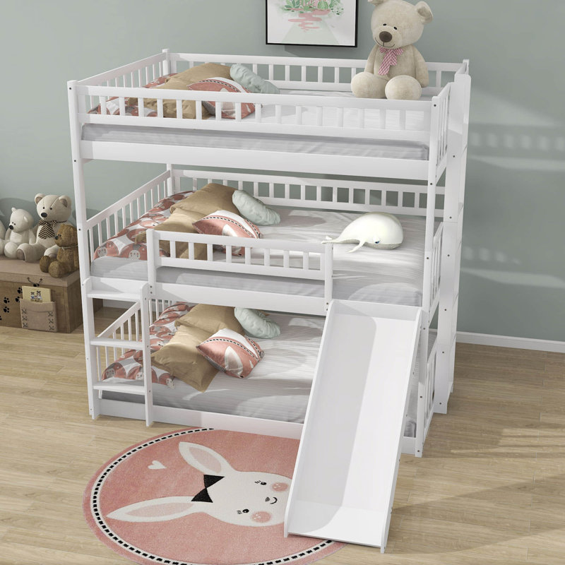 Harriet Bee Full Over Full Over Full Wooden Triple / Quad Bunk Bed with